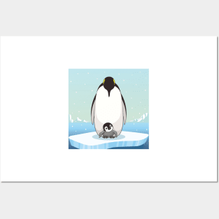 Family of penguins in cartoon style. Penguin character design. vector illustration Posters and Art